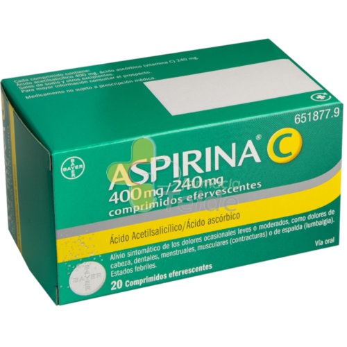 ASPIRINA C 400 mg/240 mg COMPRIMIDOS EFERVESCENTES , 20 comprimidos