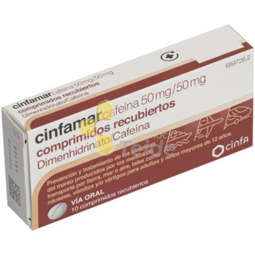CINFAMAR CAFEINA 50 mg/50 mg COMPRIMIDOS RECUBIERTOS , 10 comprimidos