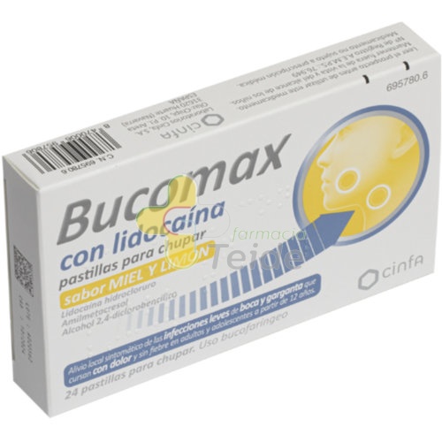 BUCOMAX CON LIDOCAINA PASTILLAS PARA CHUPAR SABOR MIEL Y LIMON, 24 pastillas