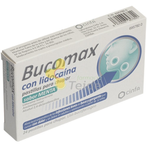 BUCOMAX CON LIDOCAINA PASTILLAS PARA CHUPAR SABOR MENTA, 24 pastillas