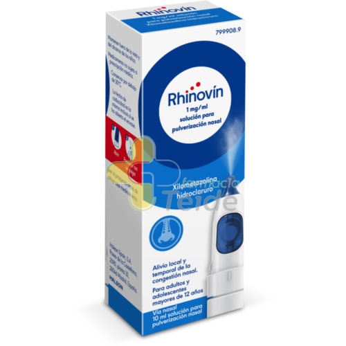 RHINOVÍN 1 MG/ML SOLUCIÓN PARA PULVERIZACIÓN NASAL, 1 frasco de 10 ml