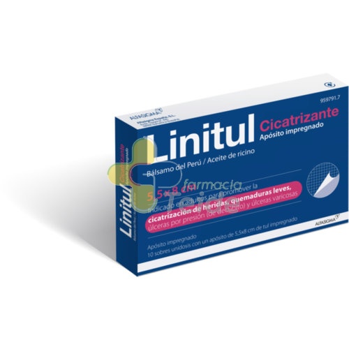 LINITUL APOSITO IMPREGNADO, 10 apósitos de 5,5 x 8 cm