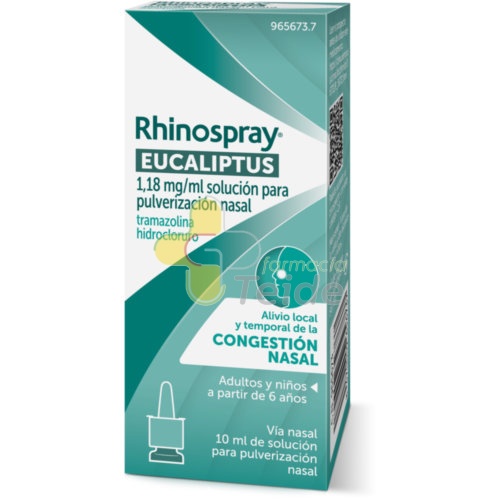 RHINOSPRAY EUCALIPTUS 1,18 mg/ ml SOLUCION PARA PULVERIZACION NASAL , 1 envase pulverizador de 10 ml