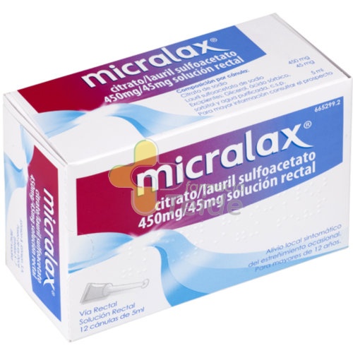 MICRALAX CITRATO/LAURIL SULFOACETATO 450 mg/45 mg solucion rectal , 4 enemas