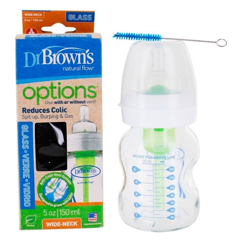 Biberon vidrio anticolico tetina silicona - dr brown´s natural flow options (150 ml 2 u boca ancha)