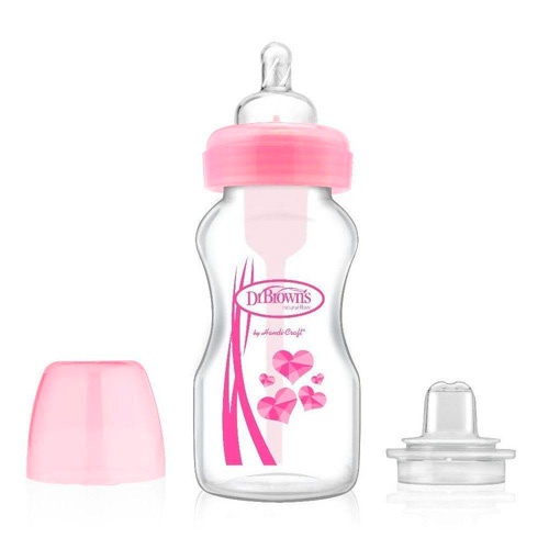 Biberon de transicion boca ancha kit - dr brown´s natural flow (rosa 270 ml)