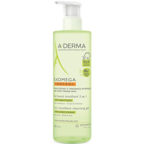 A-derma exomega control gel limpiador emoliente - 2 en 1 cuerpo y cabello (1 envase 500 ml)